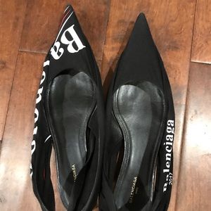 Balenciaga Black Fabric Knife Slingback Flats size 37